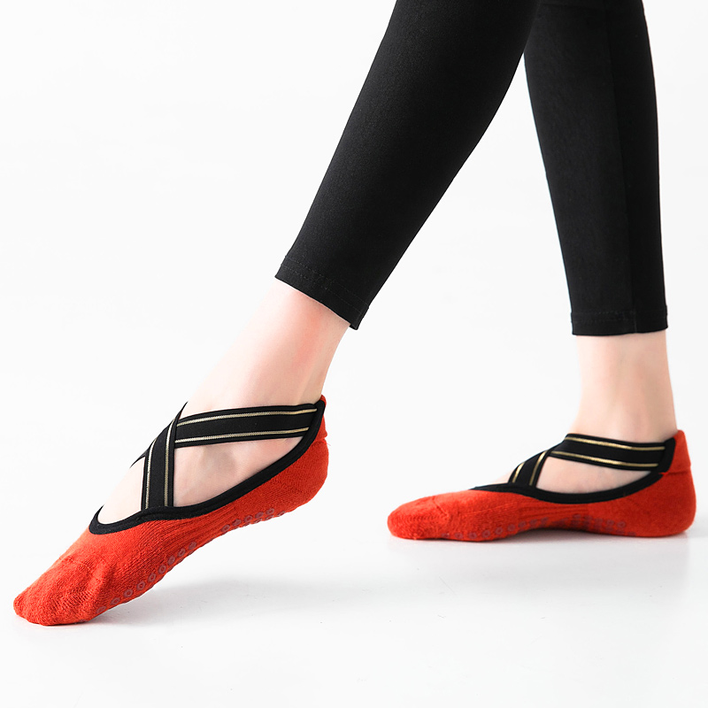 TAZK Combed Cotton Backless Cross Strap Yoga Socks Ladies Anti-Slip Sweat-absorbing Dance Trampoline Fitness Sports Socks