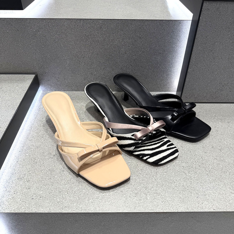 Catting&Kathy2026 New Summer Women's Shoes 60361622 Bow Square Toe Slippers Open Toe Sandals