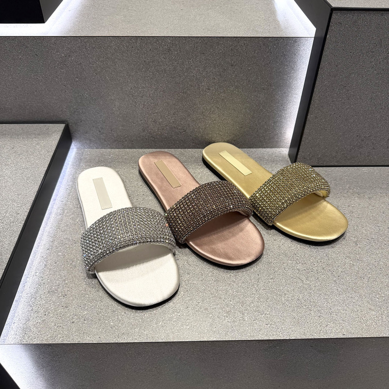 Catting&Kathy26 New Summer Women's Shoes 70381127 Casual Diamond-Decorated Slip-On Flat Sandals