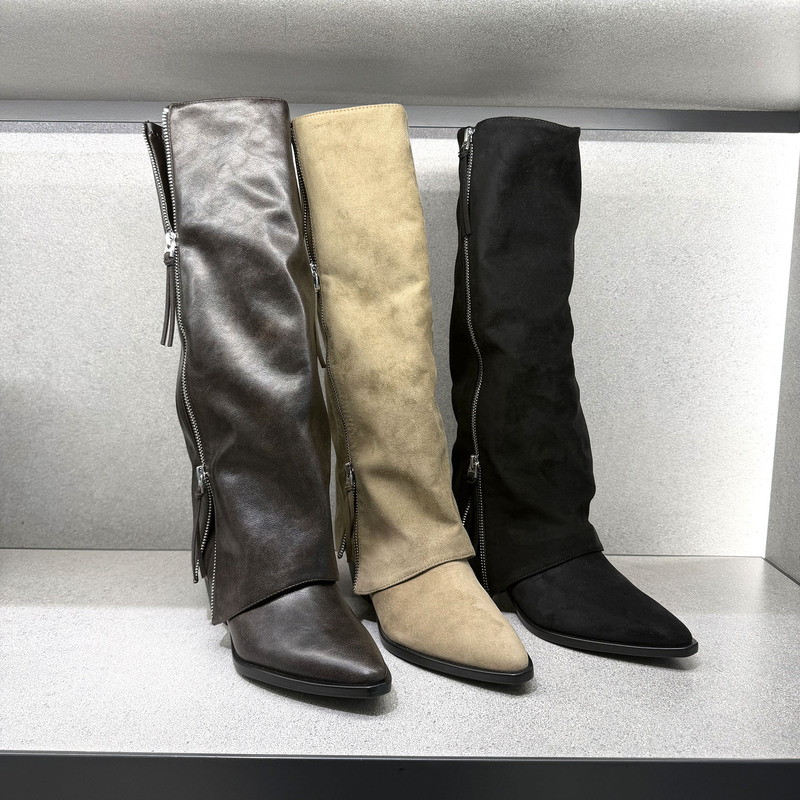 Catting&Kathy2026 New Autum Women's Boots 90920173 Wide-Leg Zipper Maillard Thick Heel Boots Catting&Kathy2026 New Autum Women's Boots 90920173 Wide-Leg Zipper Maillard Thick Heel Boots