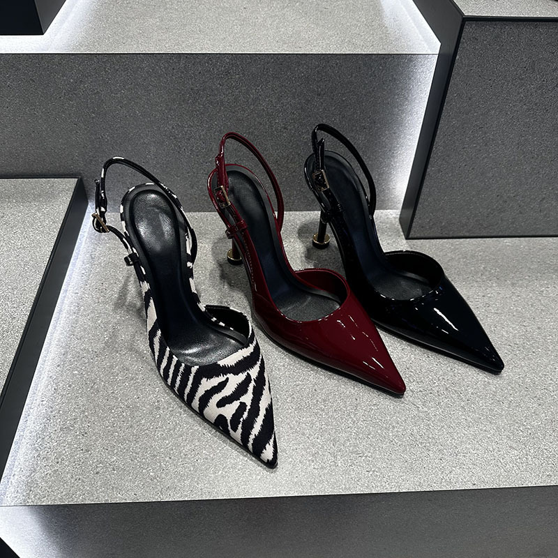 Catting&Kathy26 New Summer Women's Shoes 60280477 Patent Leather Zebra Pattern High Heels Pointed Toe Sandals