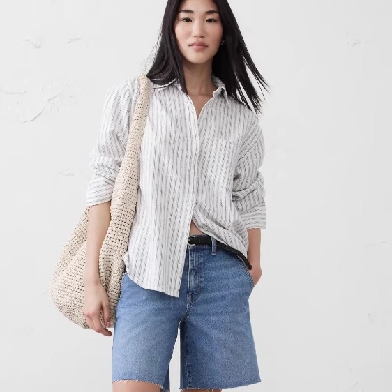 Banana Republic 25 Summer Women's Classic Straight Loose Denim Shorts Five-Quarter Pants