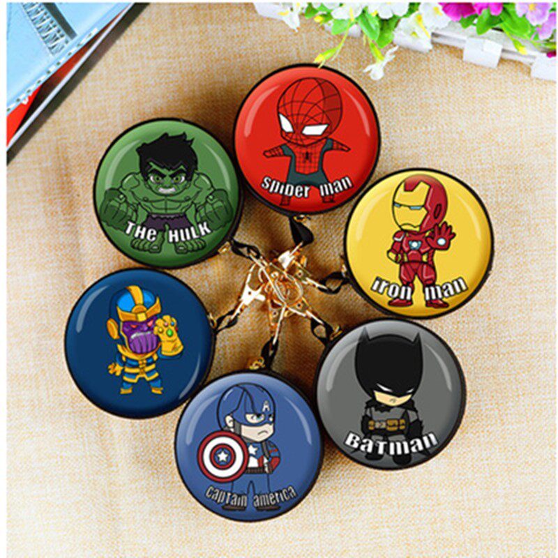 กระเป๋าสตางค์สำหรับเด็กผู้ชาย ป้องกันการสูญหาย พร้อมตัวละคร Marvel เช่น สไปเดอร์แมน และไอรอนแมน กระเป๋าใส่เหรียญขนาดเล็ก พร้อมกล่องใส่หูฟังทำจากแผ่นโลหะ