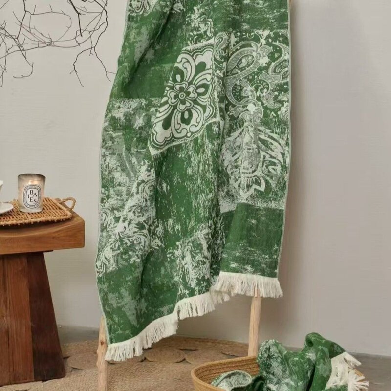 100% Pure Cotton Gauze Tassel Bath Towel Bohemian Style Retro Tassel Throw Blanket Office Sofa Towel Bath Towel