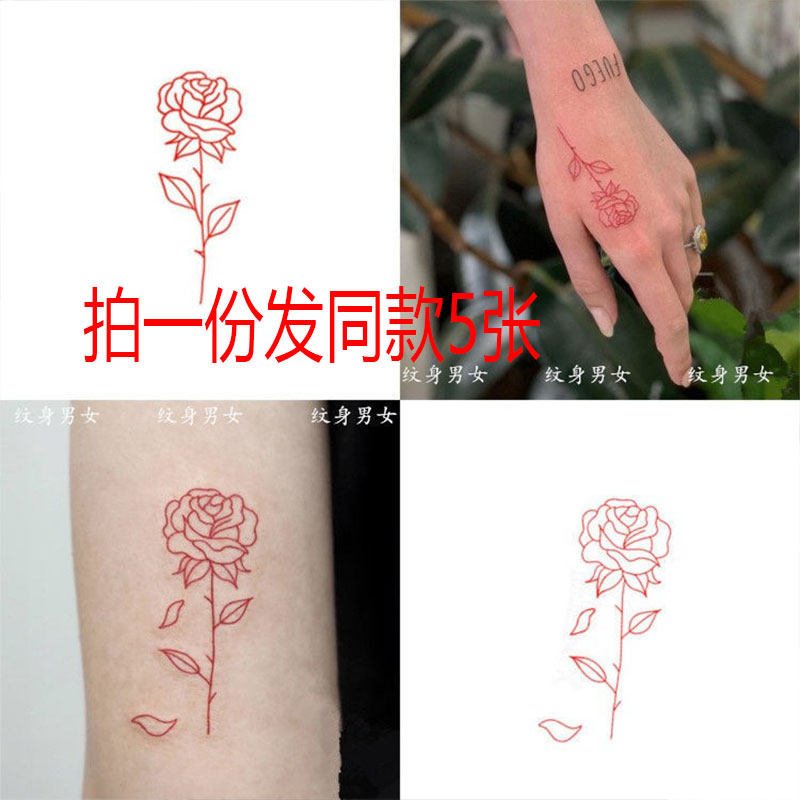 Red Roses Line wrist arm tattoo with durable waterproof realistic tattoo and cute