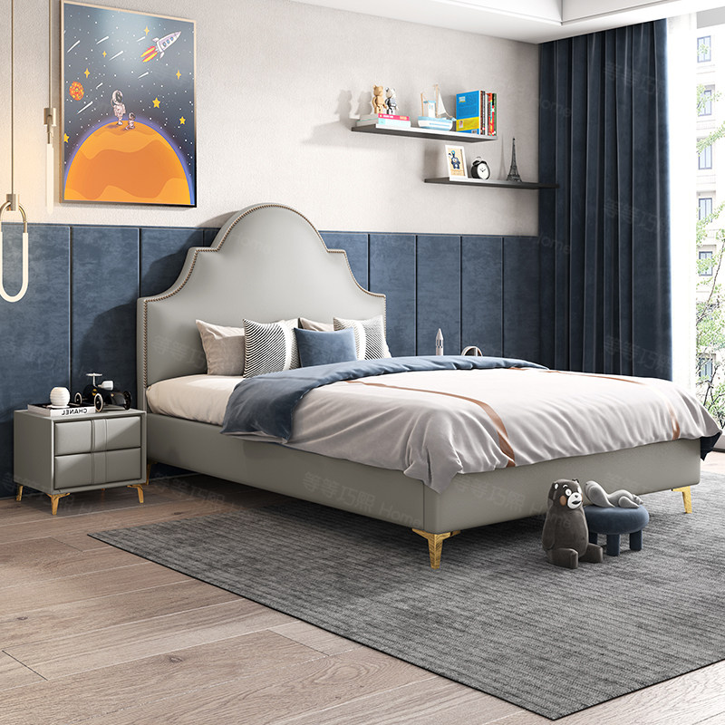 Light Extravagant Children's Bed Boy Bed 1 5 m Teenagers Nets Red Single Beds 1 2 m Small Family Style Solid Wood Leather Beds