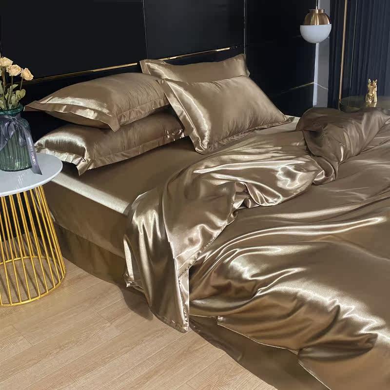 Mengjie Home Textiles Summer Ice Silk Sheets Silk Bedcovers Sheets Silk Four-piece Sets European-style Silky Nude Sleeping Mulberry