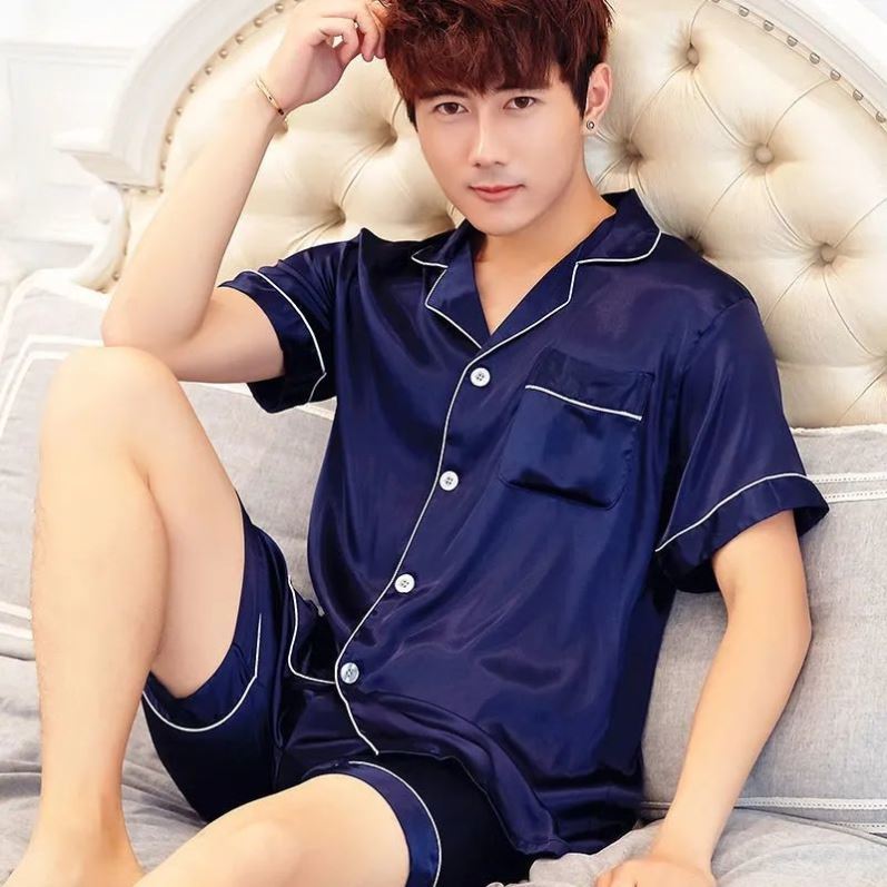 Men's soil pajamas summer ice thin short sleeve plus fat plus size loose summer Silk Home suit suit