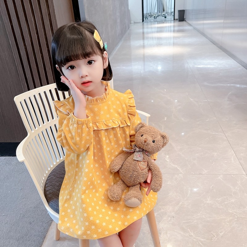 Girl Ocean Dress 2022 Spring Autumn New Grinders Autumn Dress Woman Baby Baby Petals Princess Dress Pure Cotton Long Sleeve Dress