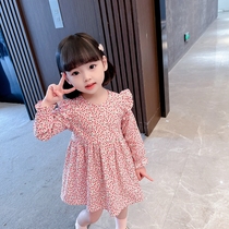Girls dress Long sleeves Long sleeves Spring autumn 2022 New pure cotton foreign air Crushed Flowers Skirt Pentagram Sweatshirt Princess Dress