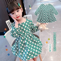 Girl Lian Dress Spring Autumn Six Petals Flowers Small Princess One-piece Dress Child Pure Cotton New Woman Baby Foreign Pistachio Skirt