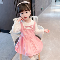 Girl Spring Autumn Season College Wind Plexu Skirt Children Foreign Air Leave Two Dress Dress Women Princess Nepotism Autumn Clothing