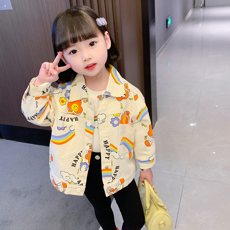 Girls denim jacket spring and autumn 2022 new net red female baby Western style children's suit autumn casual top