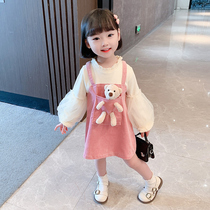 Girl Braces Skirt Spring Autumn New Cubs Dress With Dress Bubble Mesh Yarn Cuff Fake Two Women Baby Polo Children Skirt