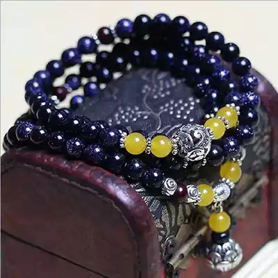 Hand hand string stone crystal beads gift multi circle black blue sand natural female male 108 couple agate Tiger Eye