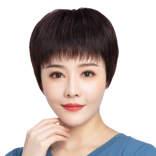 假发短发时尚全真发假发女短发遮白发全头套妈妈发型自然逼真透气