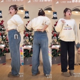 Прямые свободные джинсы, штаны, осенние, большой размер, высокая талия, для формы тела «груша»