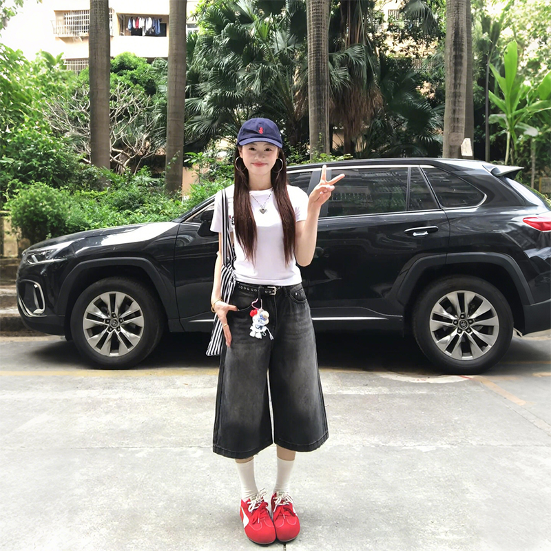 Black Wide-Leg Jeans for Women, New Summer Style, Plus Size, Pear-Shaped Body, Slimming, Loose Straight-Leg Cropped Pants