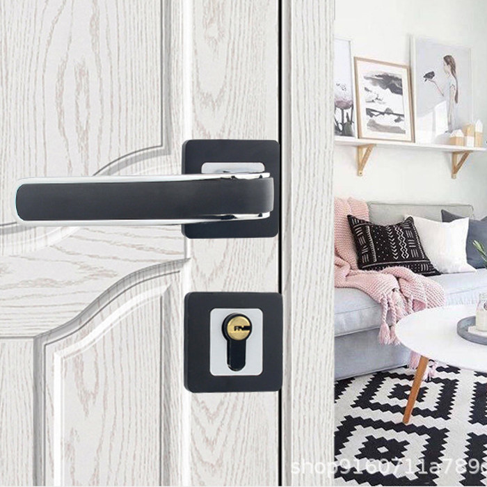 Universal Lock for Household Wooden Doors, Bedroom Door Lock, Indoor Door Split Lock, Black Bathroom Silent Magnetic Lock