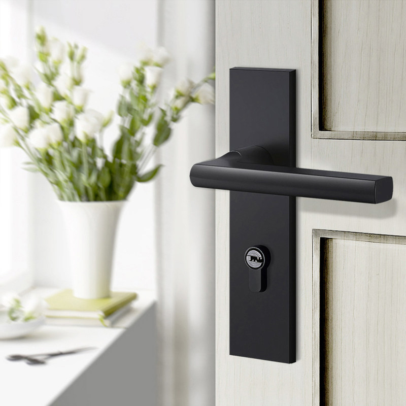 Universal Lock for Household Wooden Doors, Bedroom Door Lock, Indoor Door Split Lock, Black Bathroom Silent Magnetic Lock