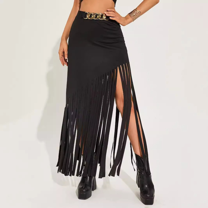 European and American Independent High-End Design Dark Fringe Punk Style Sexy Skirt Summer Long Bodycon Skirt