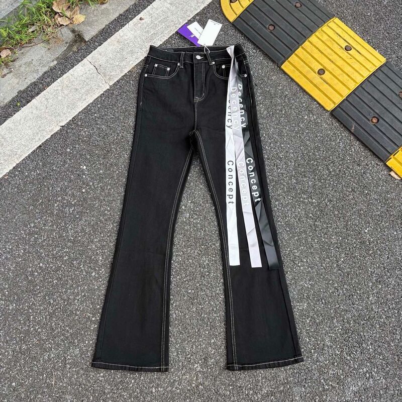 American High Street Fashion Brand Lettered Ribbon Trendy Flared Stretch Jeans Slim Fit Luxury Straight-Leg Pants