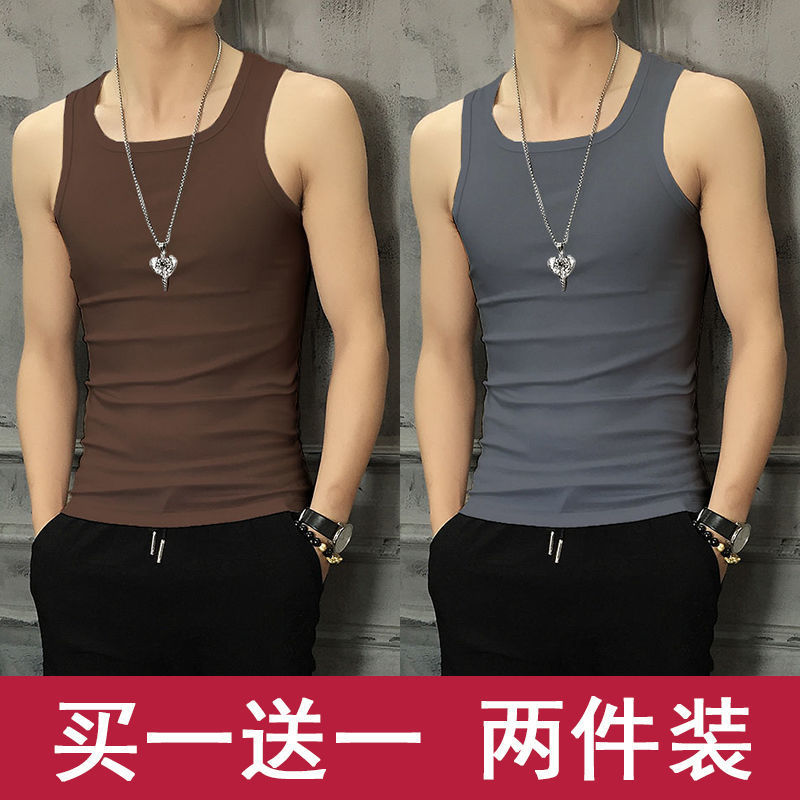 Simple Solid Color Men's Tank Top, Round Neck Pullover, Base Layer Shirt, Men's Casual Sports Spring/Summer Top, Slim Fit