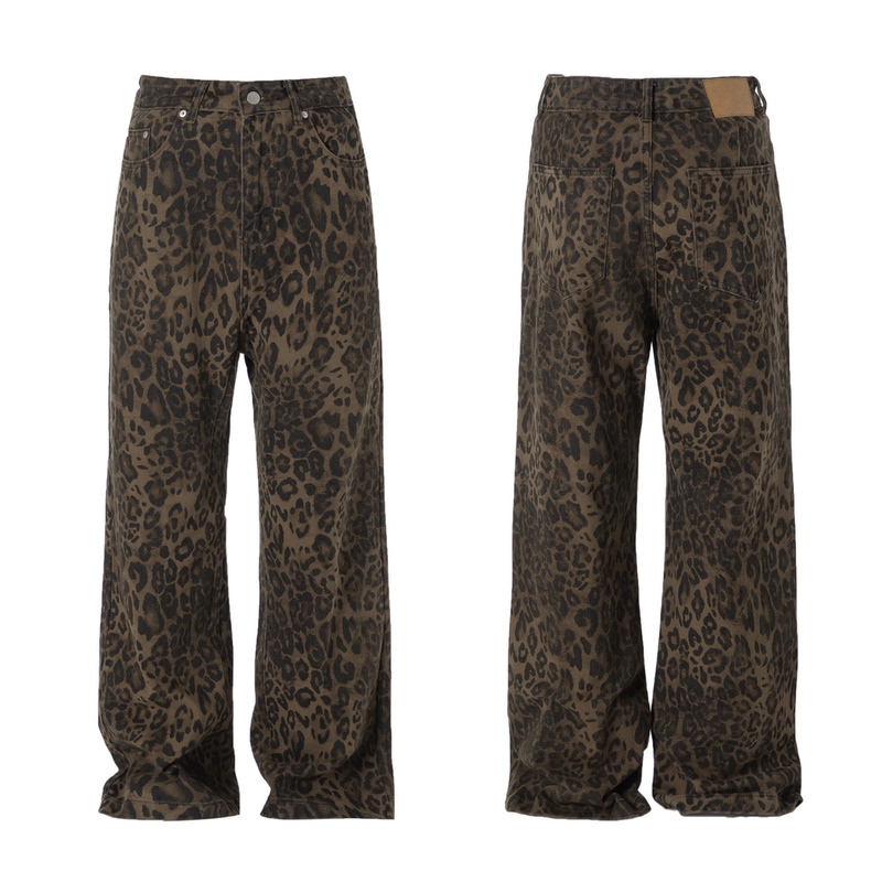 American-Style Niche Retro Leopard Print Casual Flared Pants, Colorful Fashion Casual Straight-Leg Pants, High-Street Versatile Loose Trendy Brand American-Style Niche Retro Leopard Print Casual Flared Pants, Colorful Fashion Casual Straight-Leg Pants, High-Street Versatile Loose Trendy Brand