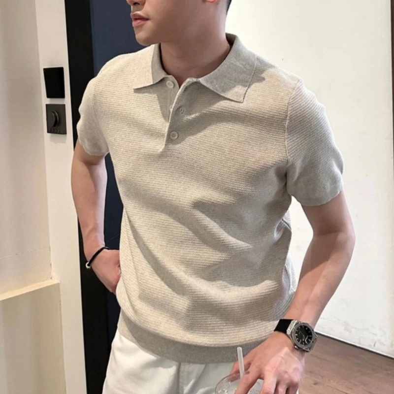 Spring/Summer Old Money Relaxed Lazy Texture Solid Color Lapel Men's Sweater Polo Knitwear Versatile Simple Trendy Spring/Summer Old Money Relaxed Lazy Texture Solid Color Lapel Men's Sweater Polo Knitwear Versatile Simple Trendy
