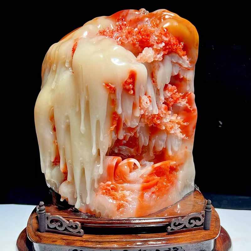 福建寿山石摆件芙蓉石踏雪寻梅玄关乔迁礼风景人物摆件桌摆博古架