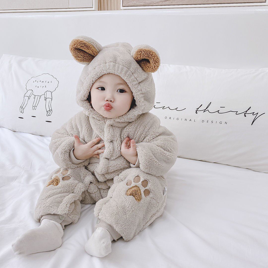 Newborn Clothes Winter Clothing Season Baby Conjoined Clothes Autumn Winter Suit Women Babies Outside hugs Thickened Warm Khaclothes-Taobao