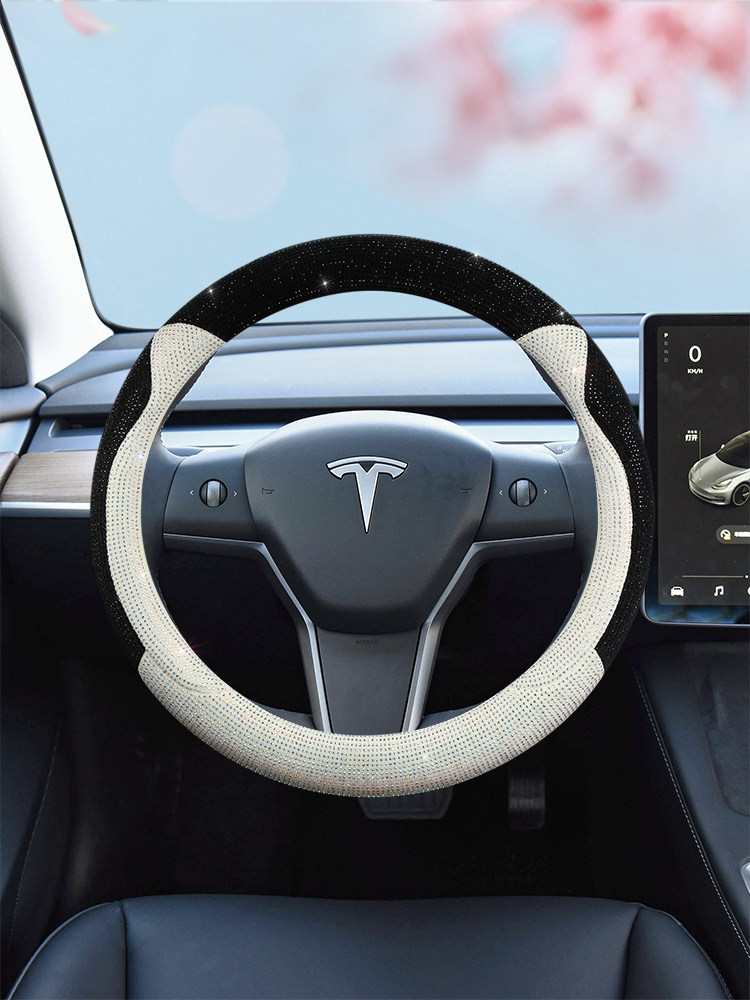 Suitable for Tesla Model3 Modely Steering Wheel Cover Hot Diamond Women's Universal Interior Modification Model Ya