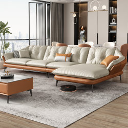 Genuine Leather Sofa, Italian Minimalist Style, Top-Grain Cowhide, Modern Living Room, Nordic Light Luxury, Chaise Longue, Art Leather Sofa, Corner