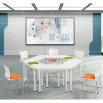 Trapezoidal meeting table triangular training table trapezoidal splicing combined table and chairs hexagonal movable table mobile coaching table