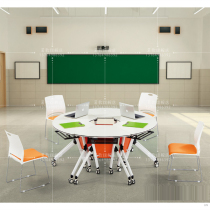 Mobile round training table multifunction folding meeting table flap splicing desk oval combined double table