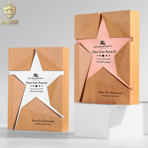 Crystal Solid Wood Trophy Customized Gold Silver and Copper Five-pointed Star Medal Enterprise Annual Meeting Sales Staff Recognition Medal