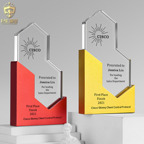 2022 Metal Trophy Customized Premium Crystal Trophy Excellent Staff Customized Lettering Glass Gold Silver and Copper Creativity