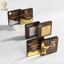 Five-pointed star solid wood license metal creative wood medal custom-made wooden support honor plaque bronze medal memorial