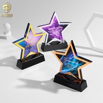 Creative five-pointed star crystal trophy custom metal medal custom custom license plate custom gold silver and copper souvenirs