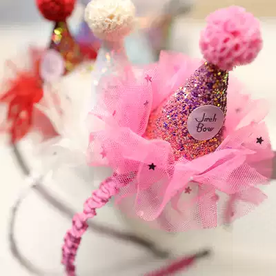 Princess hairband female baby birthday hat Net red child girl happy birthday decoration hairband hair accessories mesh headdress
