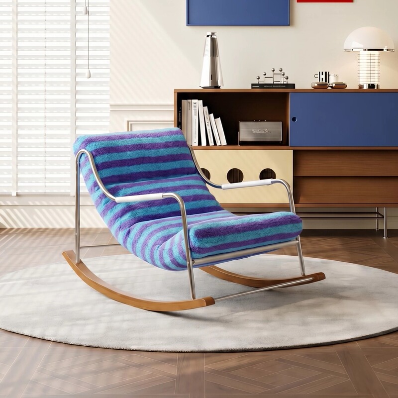 Pansuo | Colorful Striped Dopamine Creative Rocking Chair, Removable and Washable, Leisurely Lazy Chair for Bedroom Design, Single Chair. Pansuo | Colorful Striped Dopamine Creative Rocking Chair, Removable and Washable, Leisurely Lazy Chair for Bedroom Design, Single Chair.
