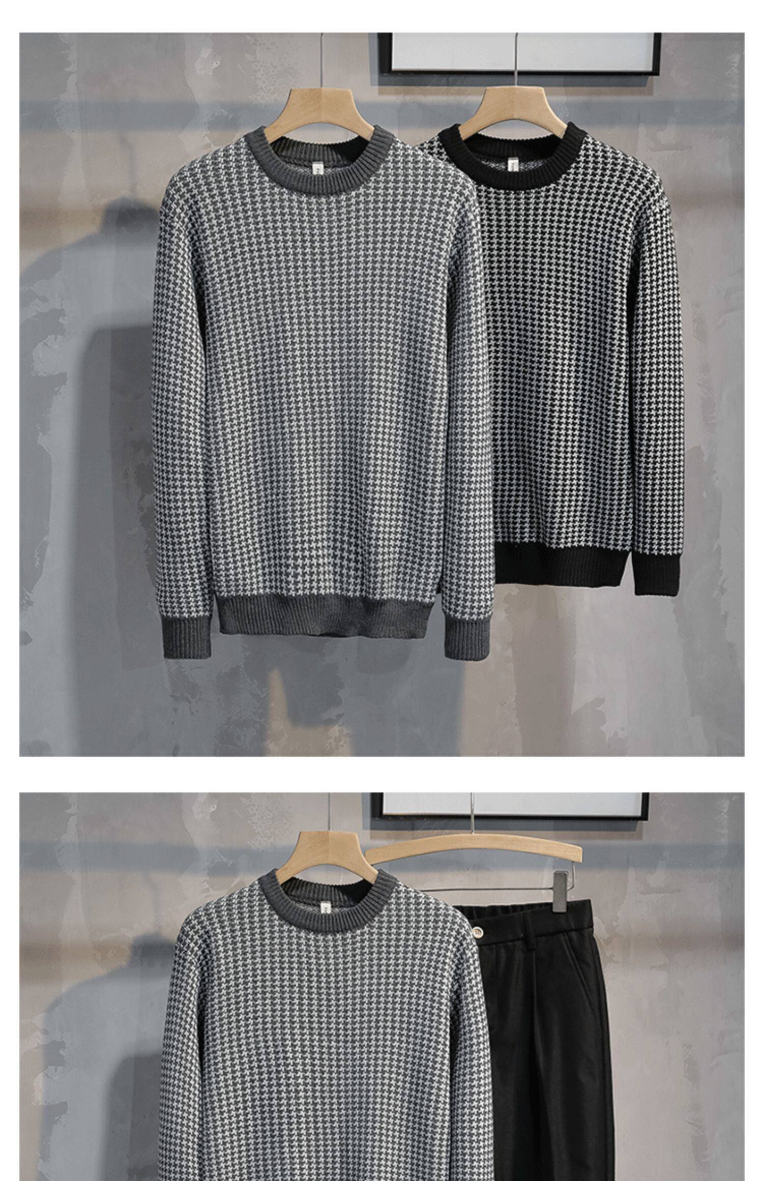 Мужской демисезонный трикотажный свитер с круглым воротником, приталенный лонгслив, шорты, увеличенная толщина                    