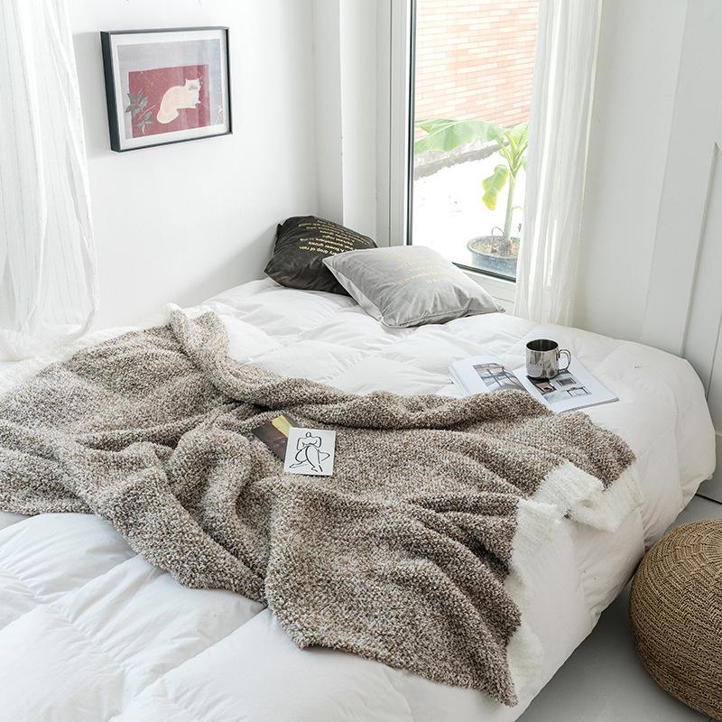 Nordic Blankets Winter Wind Blanket Sofa Cover Blanket Blanket Cotton Pure Cotton Brief Thickened Pure Color Bed Four Pieces of Washed Yu