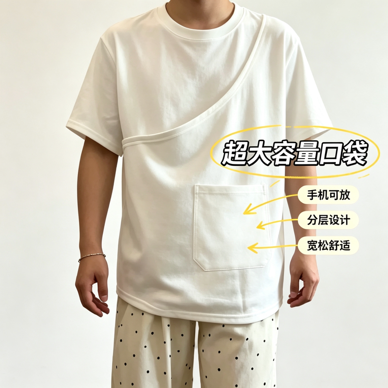 Large Pocket Short-Sleeve T-Shirt Can Hold Snacks and Phone, Batwing Sleeve Kangaroo Shirt for Carrying Pets, Practical High-Street Top Large Pocket Short-Sleeve T-Shirt Can Hold Snacks and Phone, Batwing Sleeve Kangaroo Shirt for Carrying Pets, Practical High-Street Top