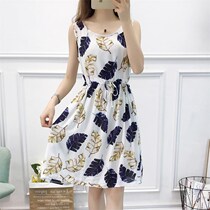 Net red cotton silk dress for women Summer 2022 new Korean version lace with high waist crushed flowers mid-skirt artificial cotton sleeveless