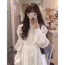 Net red money first love dress Dress Temperament 2022 Fall New A Character Design Sensation White Long Skirt Academy Wind Shirt