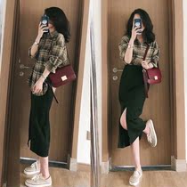 Net reddits 2022 spring new Korean chic goddess Fanfa-style shirt with dress and two suit womens dress