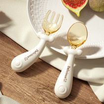 Baby spoon PPSU learning to eat training curved short-handled fork spoon baby food spoon one-year-old independent eating children