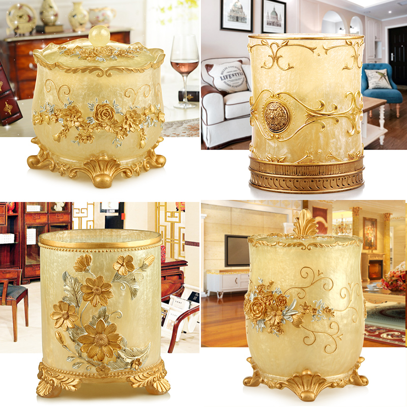 European-style creative trash can high-end light luxury living room with lid paper basket toilet dressing room desktop storage bucket household