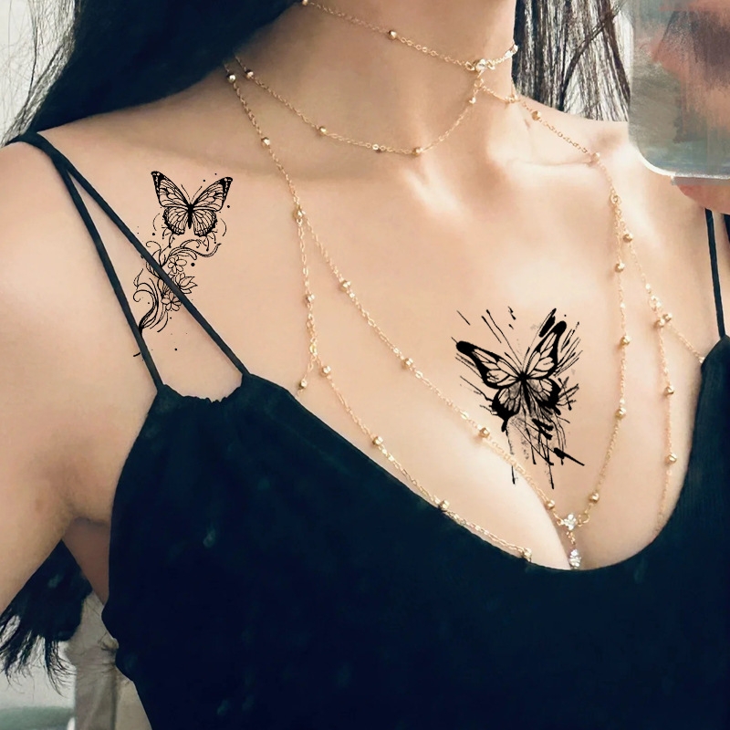 仿若蝴蝶振翅的艺术:女性♀️彩色持久仿真纹身贴
